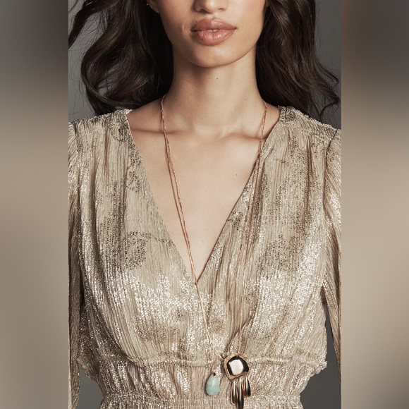 Anthropologie Metallic Smocked Long-Sleeve Shirt - Picture 4 of 4